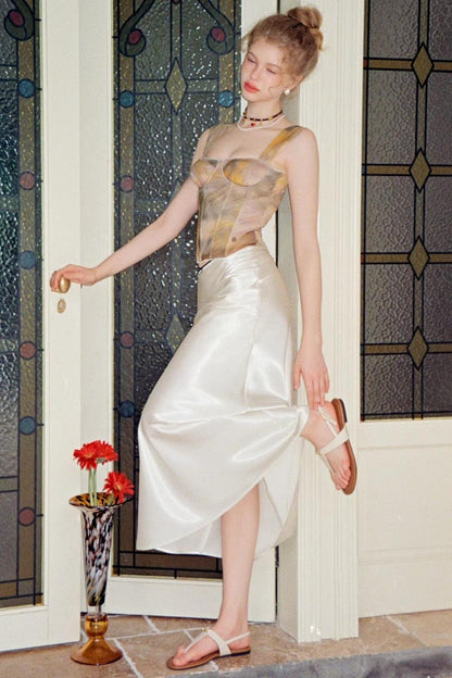 Pink Coffee Color Ink Smudge Print Camisole