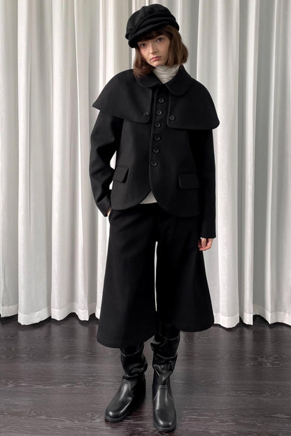 Black Cropped Wide-Leg Pants