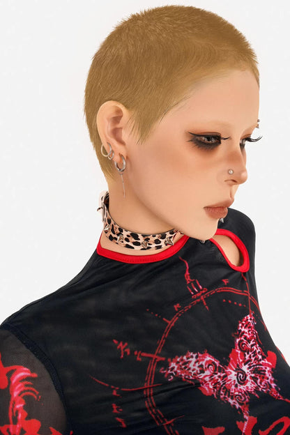 Dark Mesh Printed Top