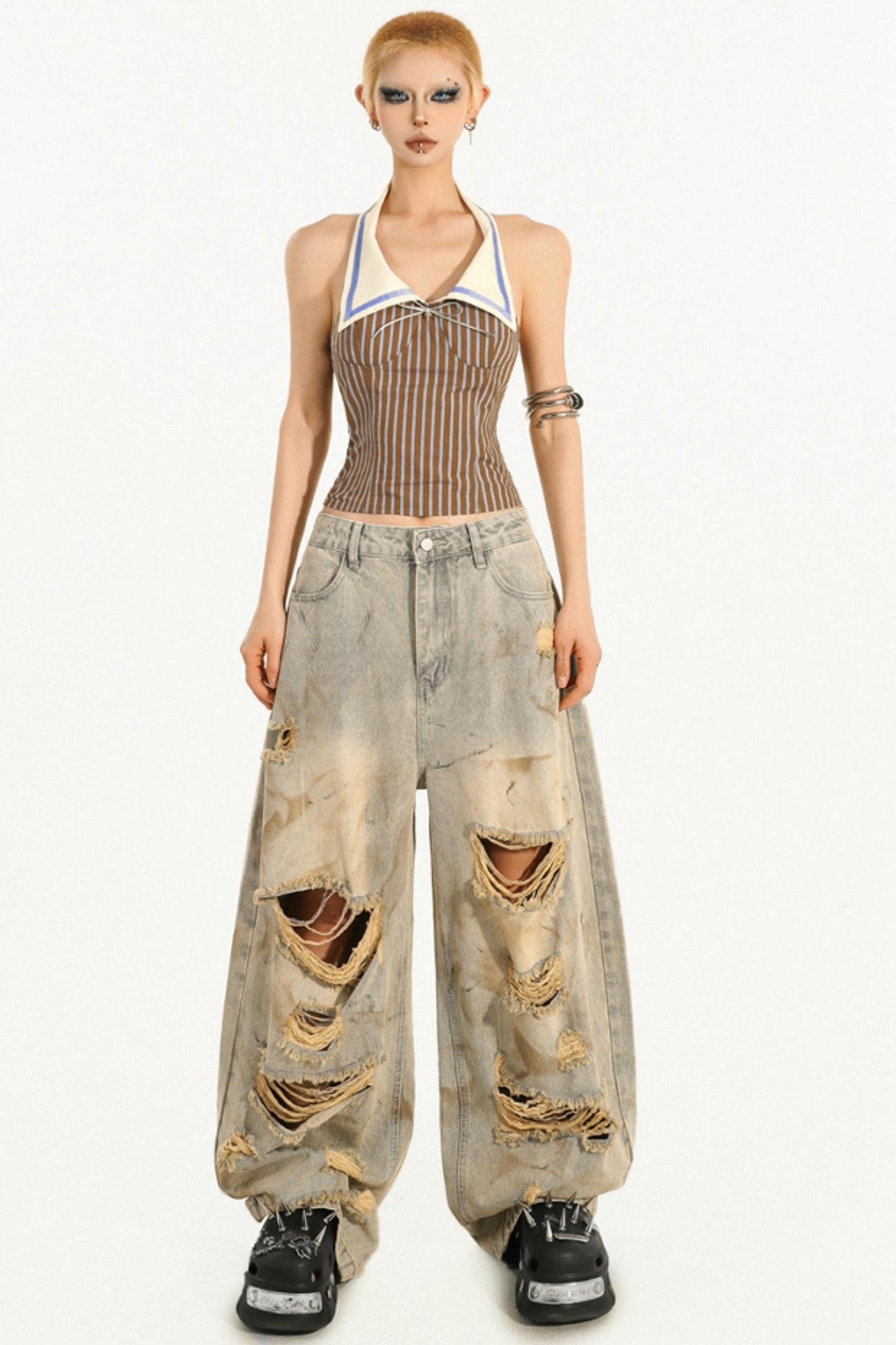 Backless Navy Striped Tank Top