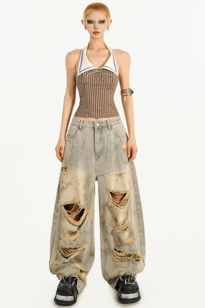 Backless Navy Striped Tank Top