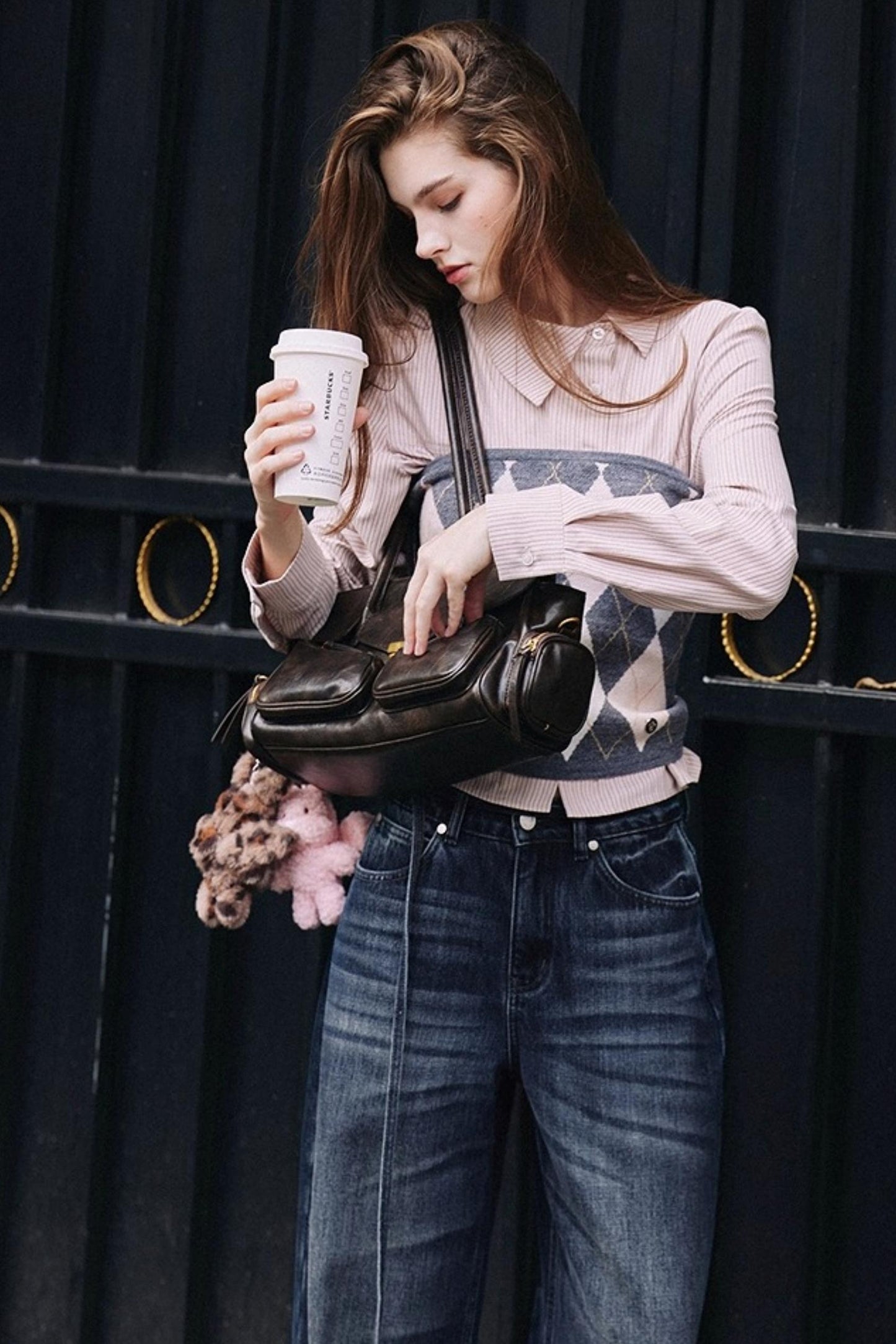 Striped Asymmetrical Slanted Placket Shirt Set-Up