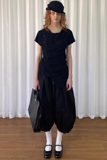 Pleated Irregular Neckline Top