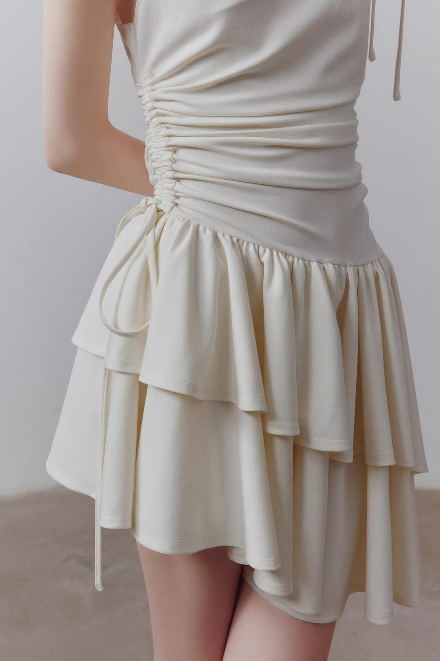 Cloud White Asymmetrical Knitted Dress
