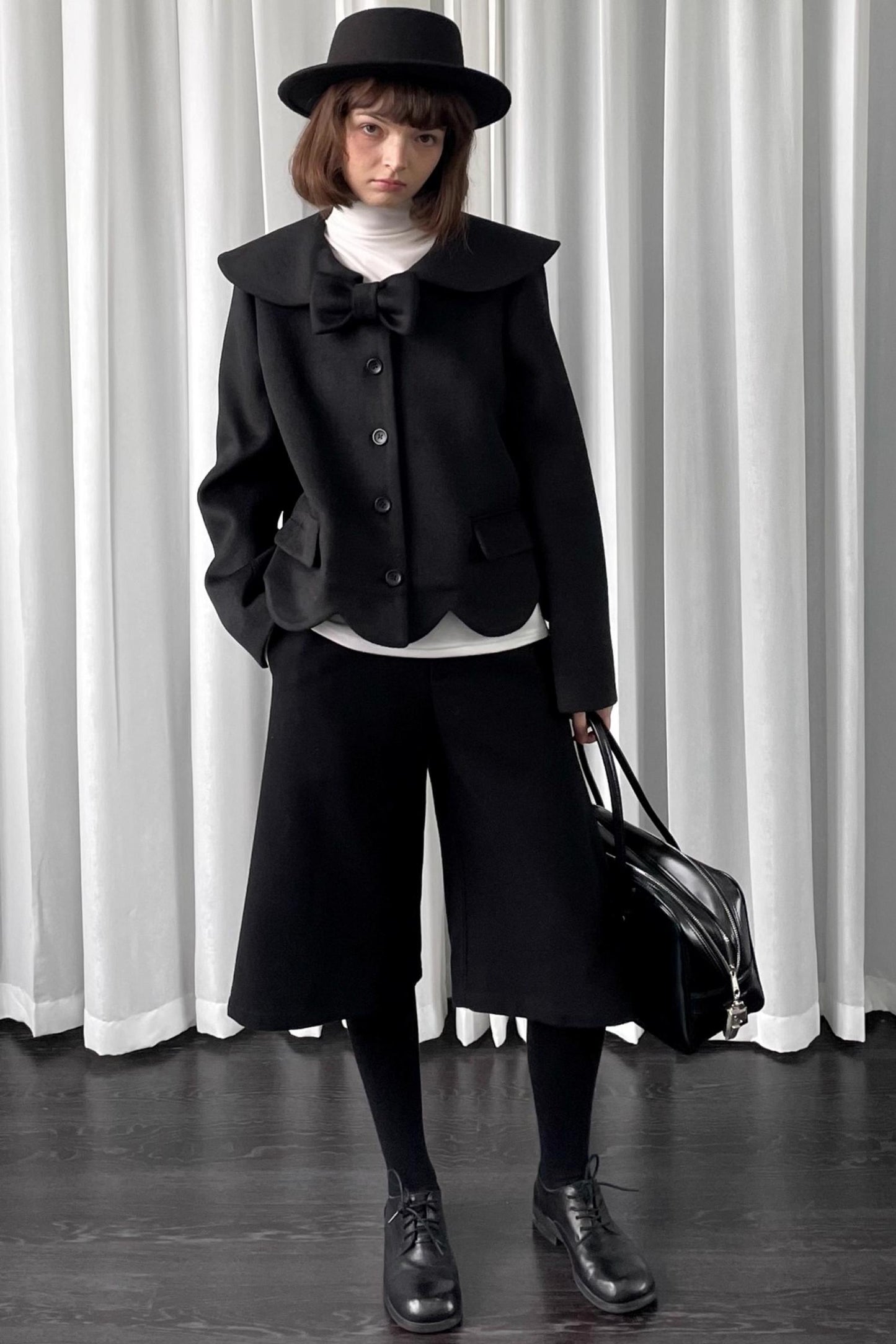 Black Woolen Bow Coat