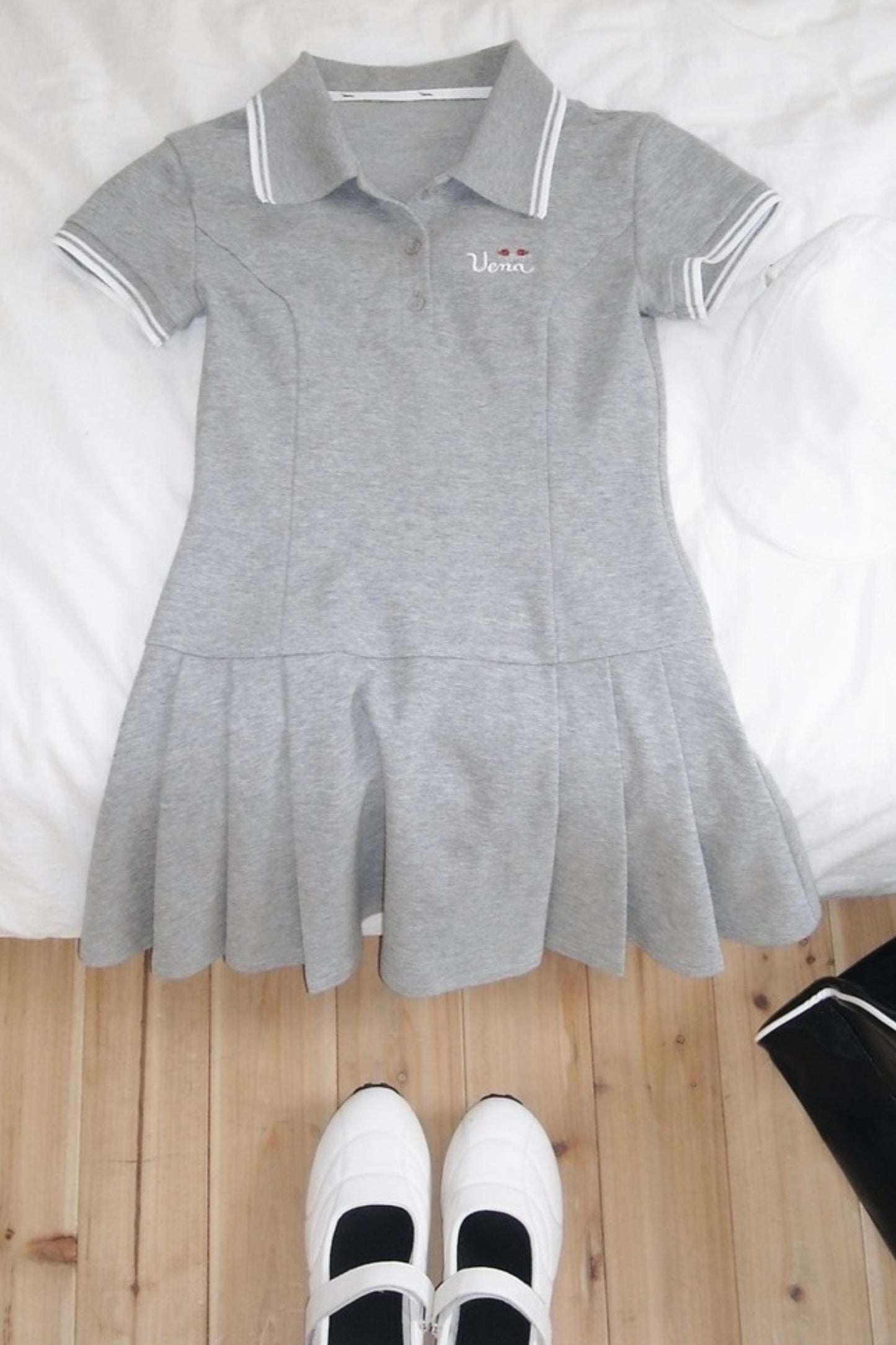 Gray Pleated A-Line Dress