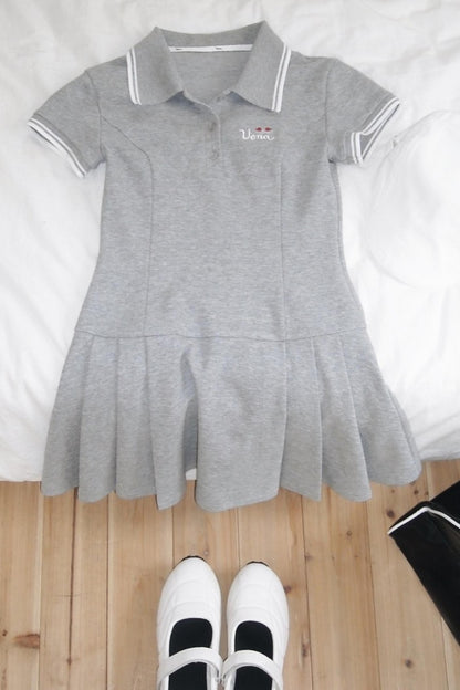 Gray Pleated A-Line Dress