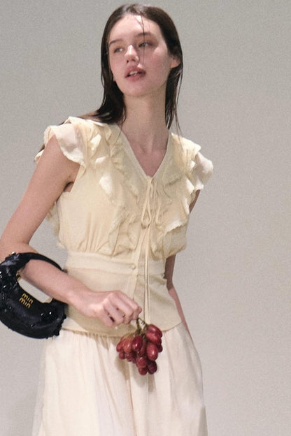 Apricot Satin Double-Layer Pants