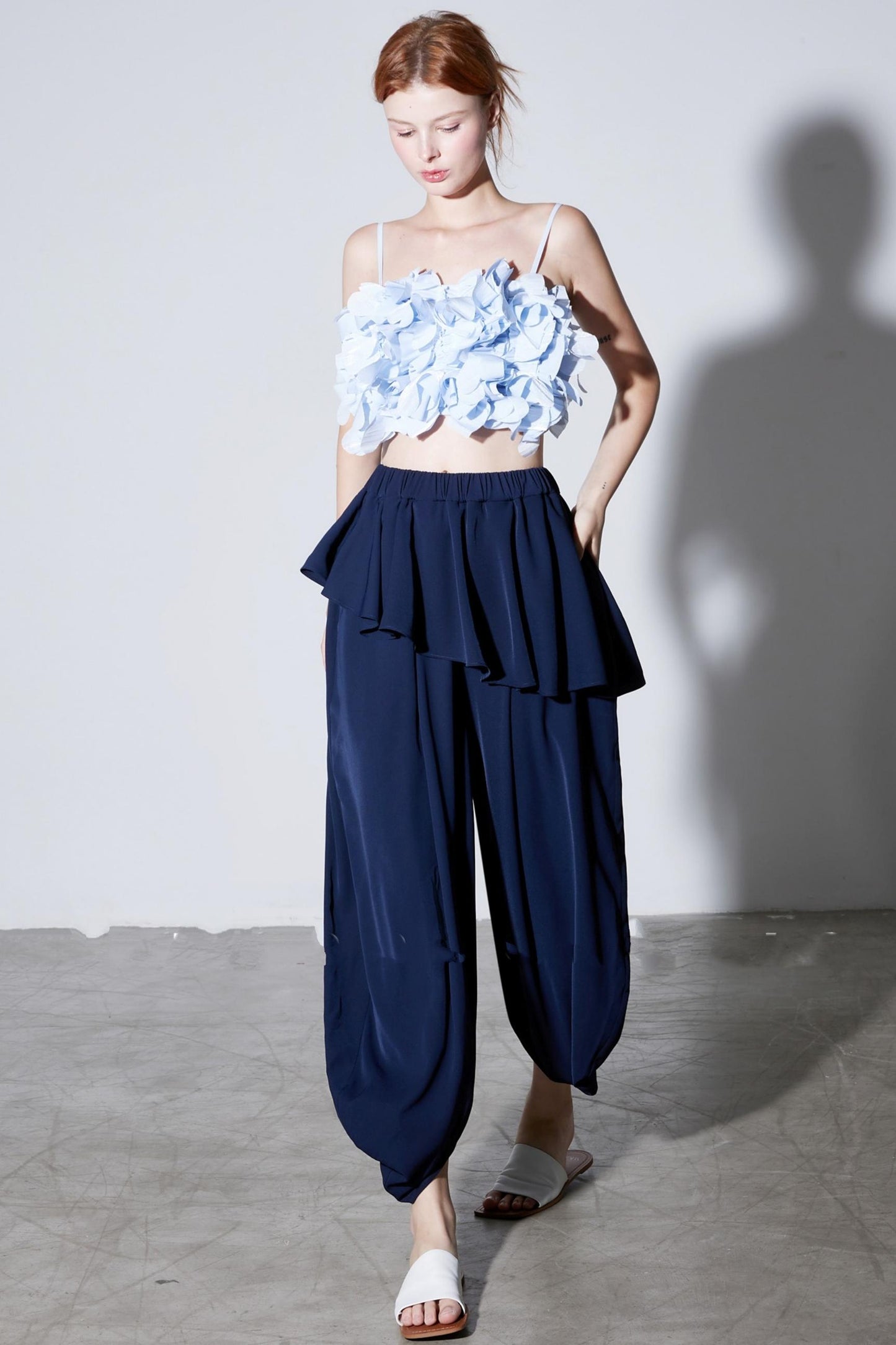 French Ruffled High-Waist Trousers