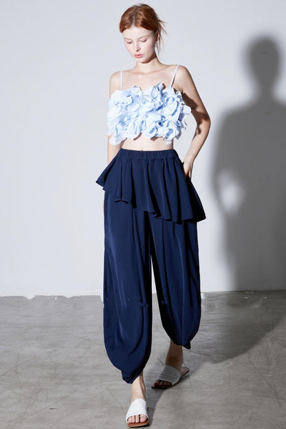 French Ruffled High-Waist Trousers