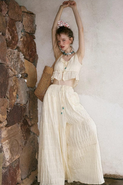 Beige Textured Lace Skirt Set-Up