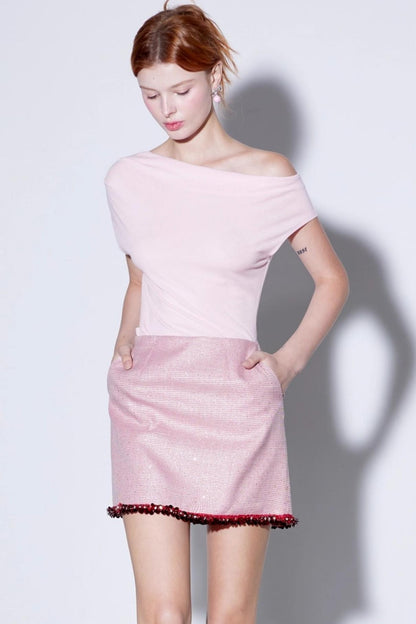 Nude Wool Pleated Top