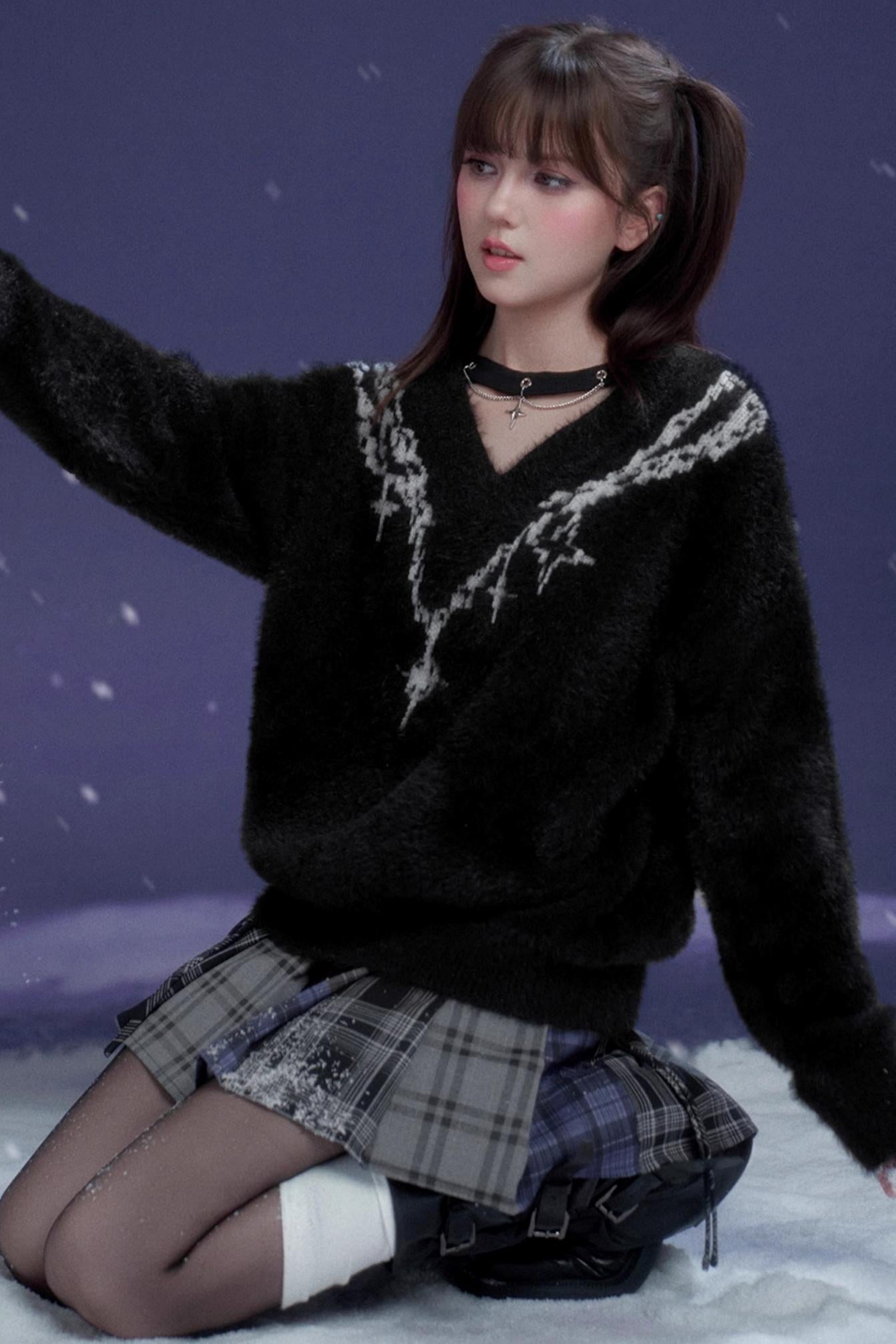 Dark Jacquard Choker Sweater