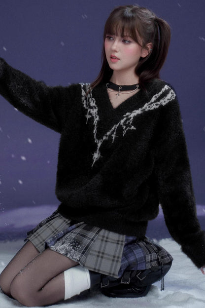Dark Jacquard Choker Sweater