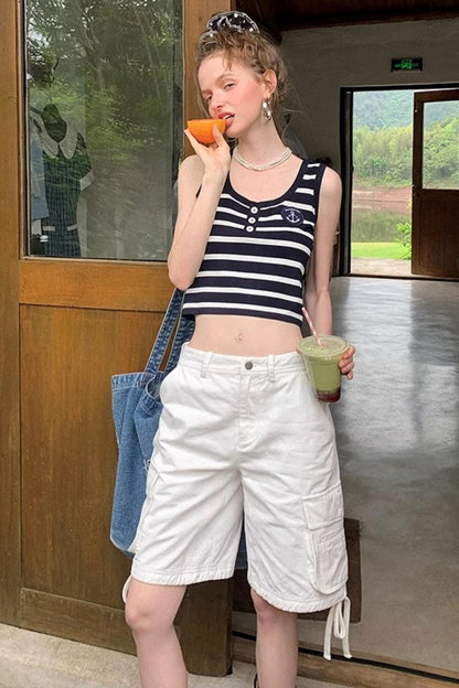 White Drawstring Utility Pants