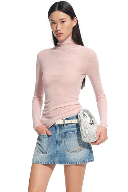 High Neck Long Sleeve Knit Wool Top