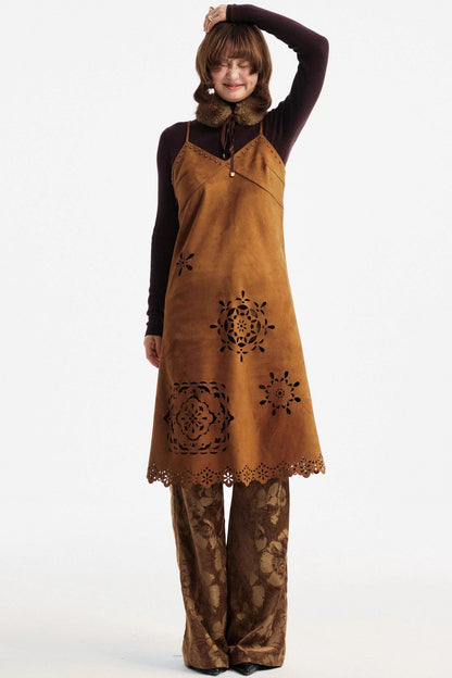 Two-Tone Lace Suede Dress