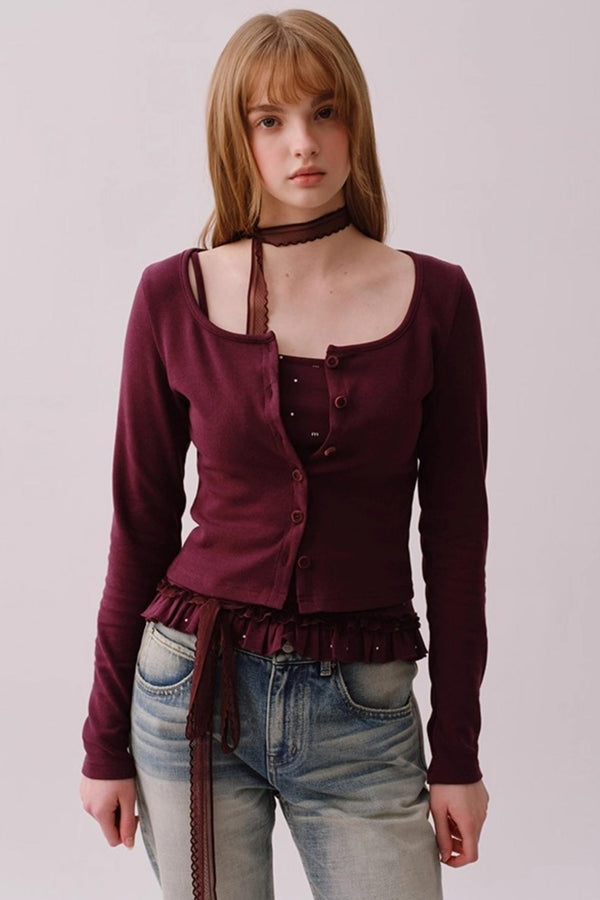 Retro Polka Dot Lace Cardigan Set