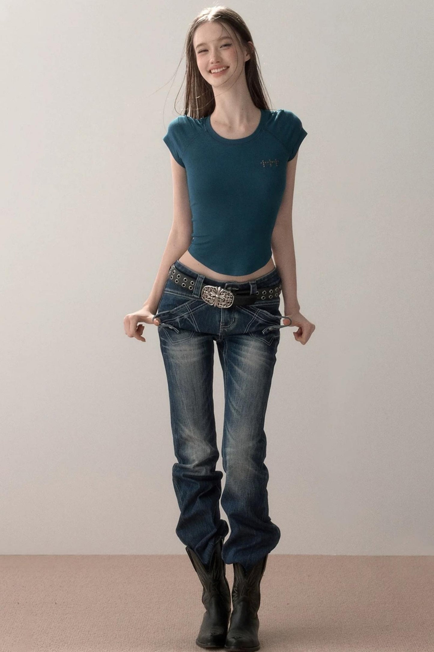 Topstitch Gradient Skinny Jeans