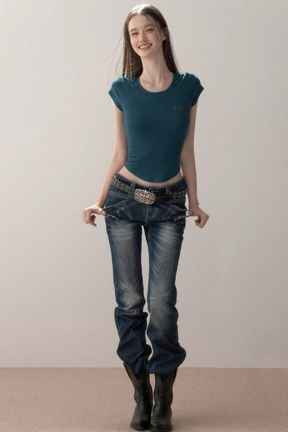 Topstitch Gradient Skinny Jeans