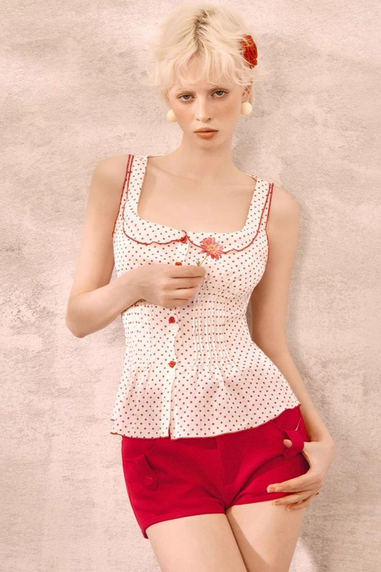 Red Polka Dot Ruffle Blouse