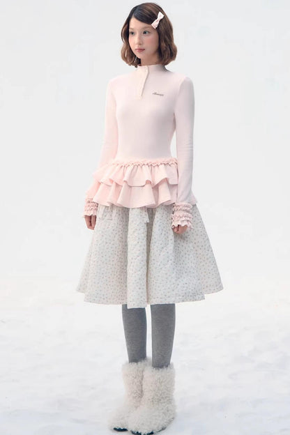 Six-Button Lace Hem Blouse Top