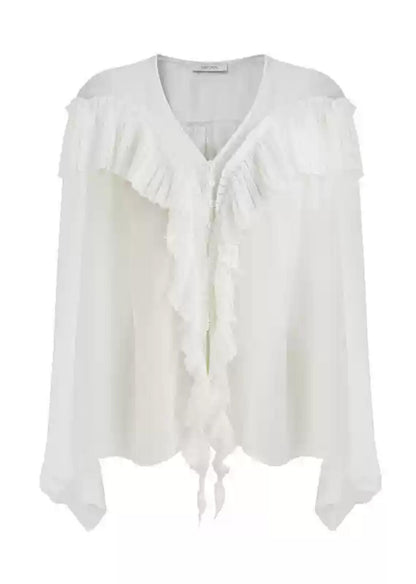 Sheer V-Neck Flutter Shirt