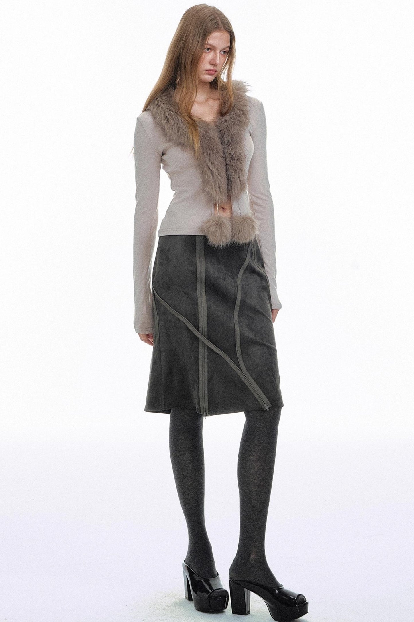 Deconstructed Zipper Leather Skirt