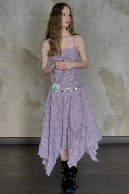 Sequin Embroidered Plaid Dress