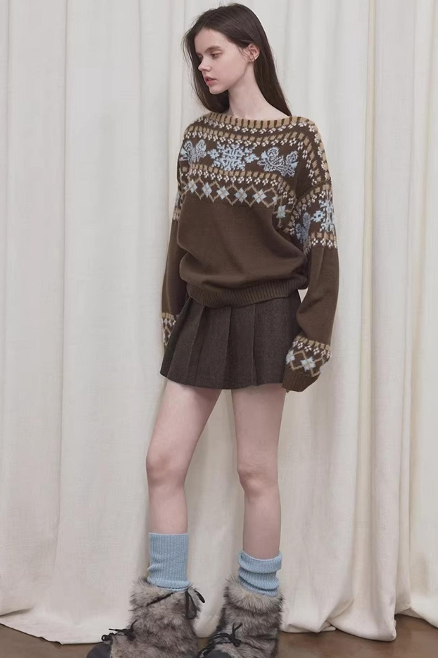 Brauner Fair-Isle-Wollpullover