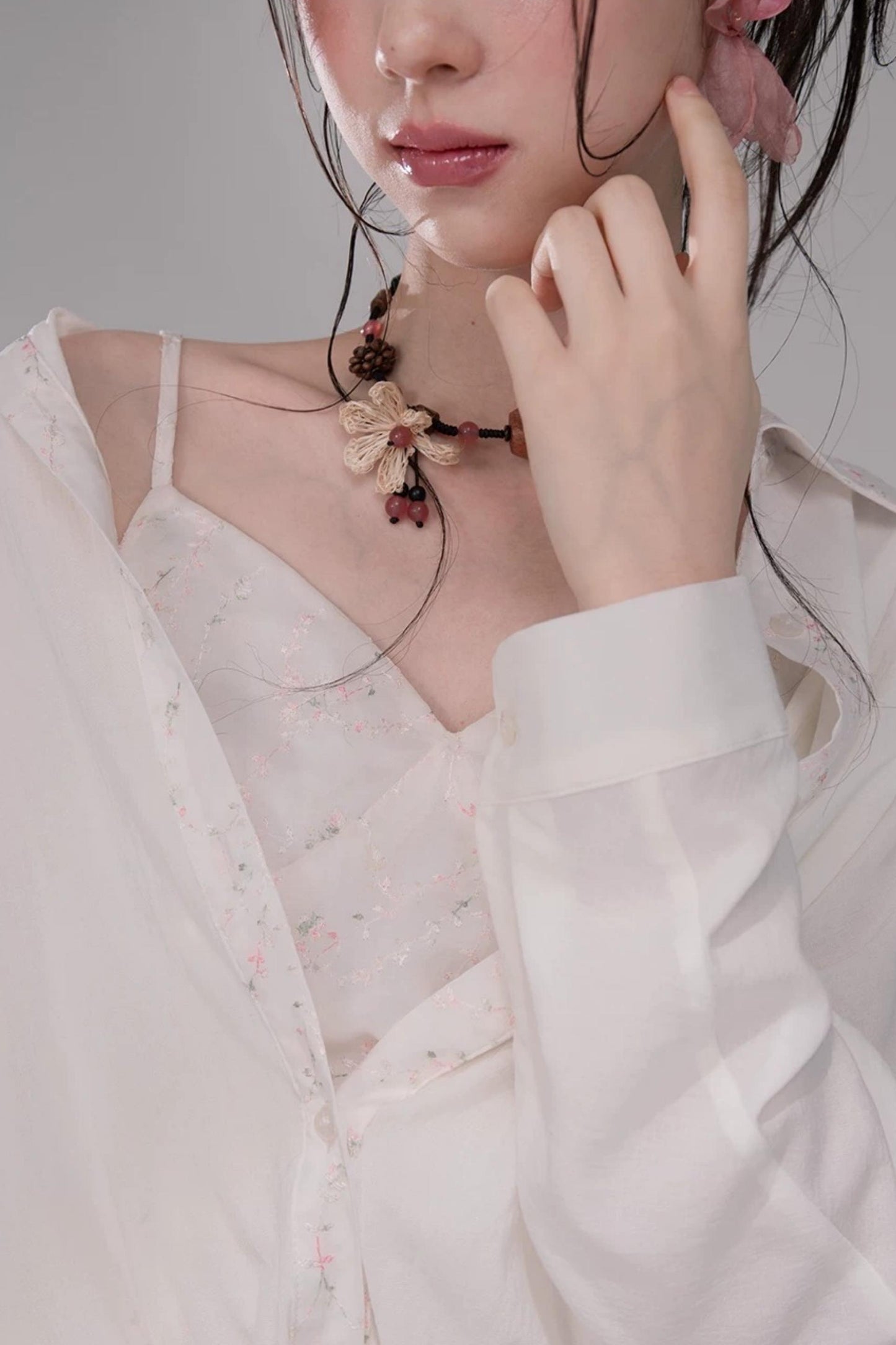 Lyocell Embroidered Batwing Blouse Set-Up