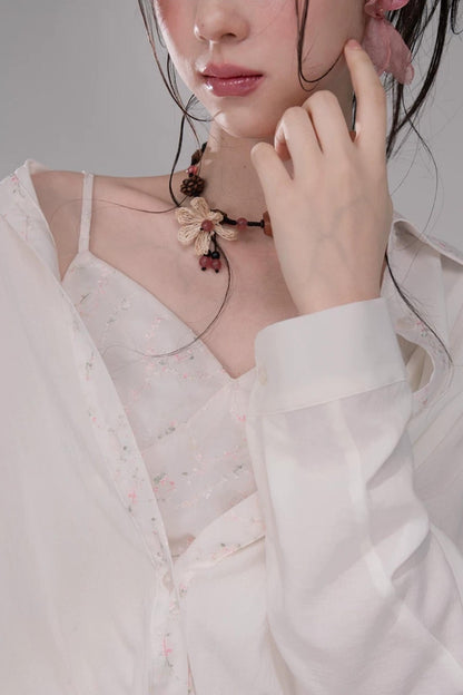 Lyocell Embroidered Batwing Blouse Set-Up