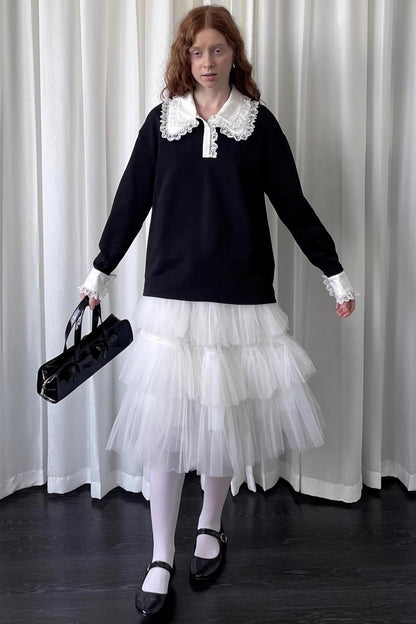 Lace Panel Knitted Sweatshirt