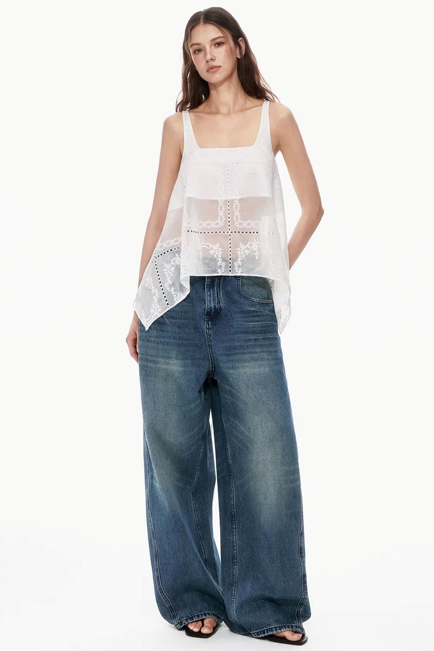 Dunkelblaue Vintage-Hose mit Farbverlauf