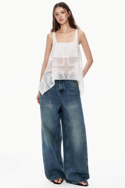 Dunkelblaue Vintage-Hose mit Farbverlauf