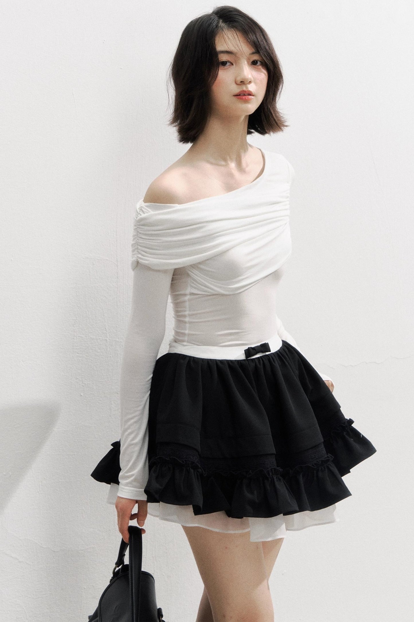 Slanted Shoulder Color Block T-Shirt