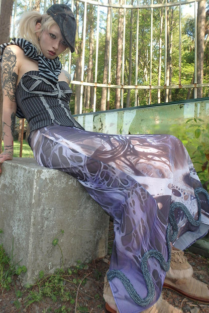 Illusion Stripe Drawstring Bustier Top