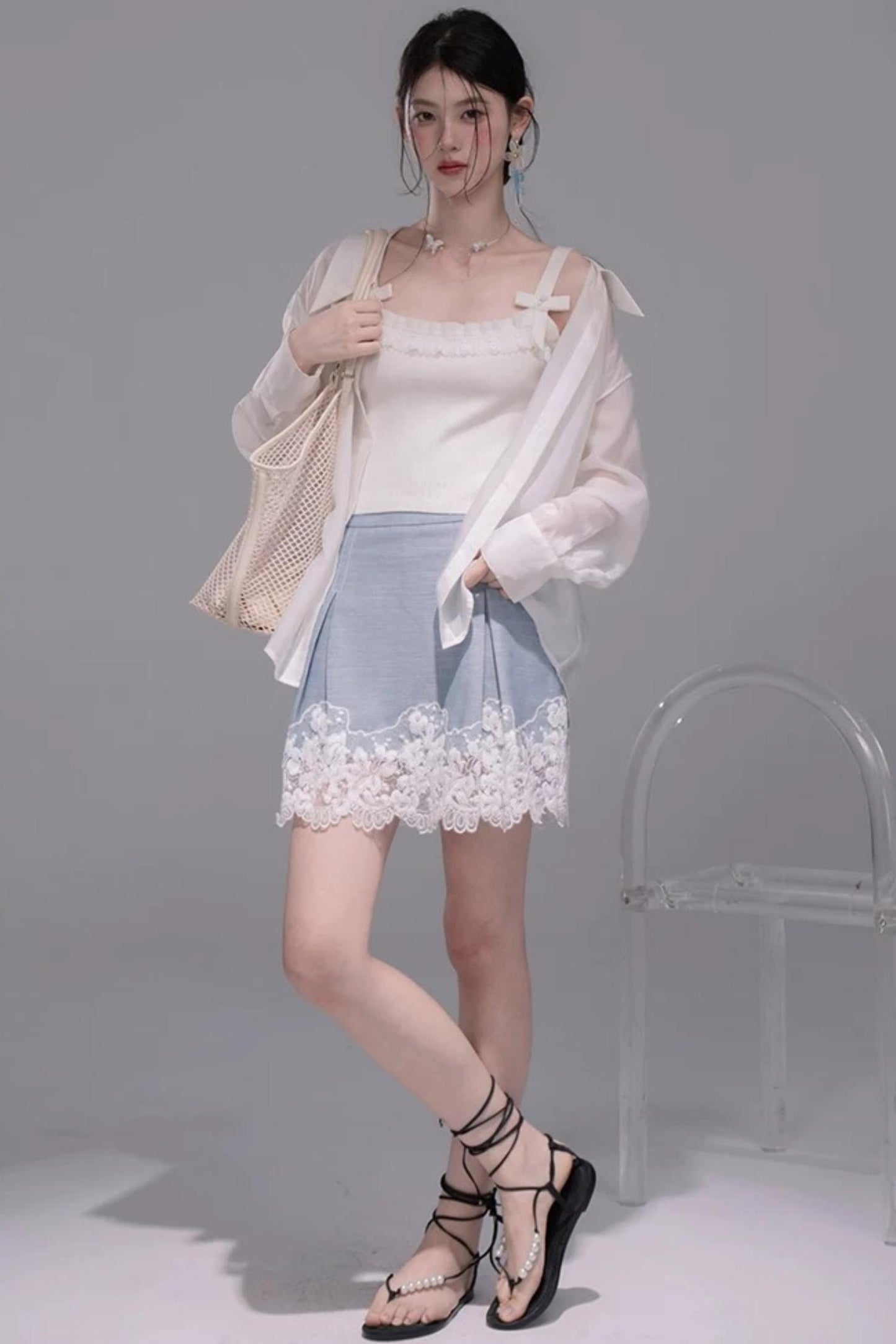 Color-Block Lace Skirt Set