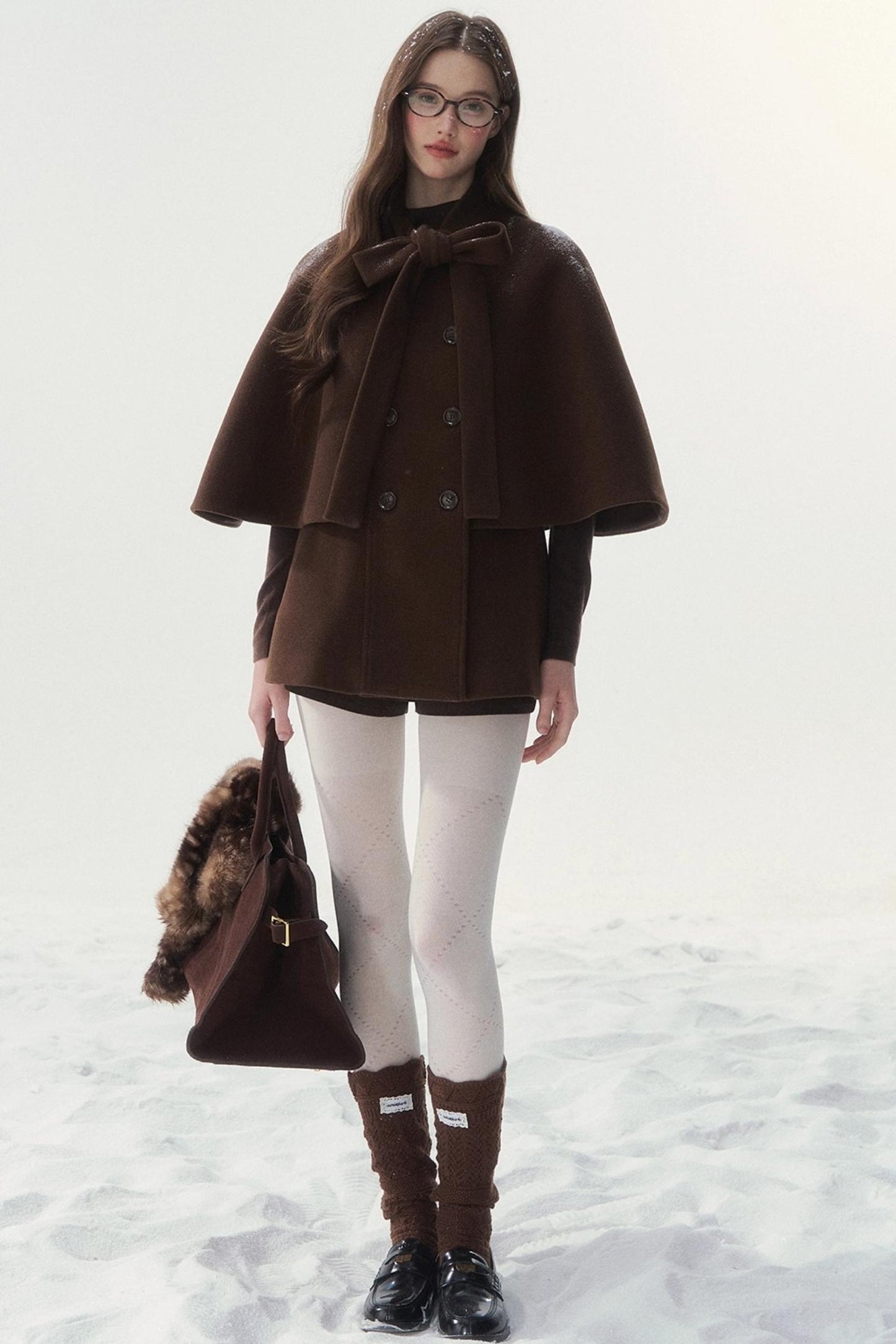 Double-Breasted Cocoa Cape Coat