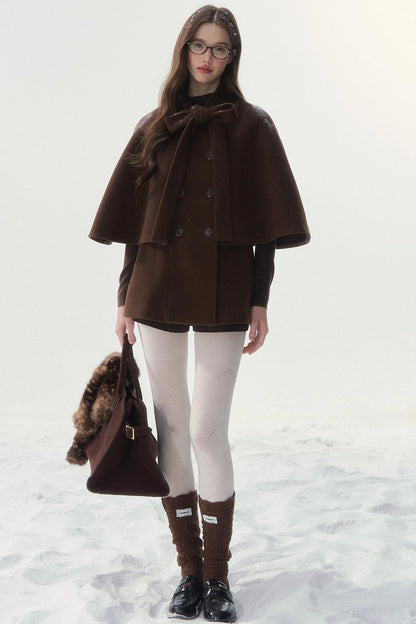 Double-Breasted Cocoa Cape Coat