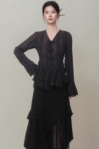 Misty Black New Chinese Top