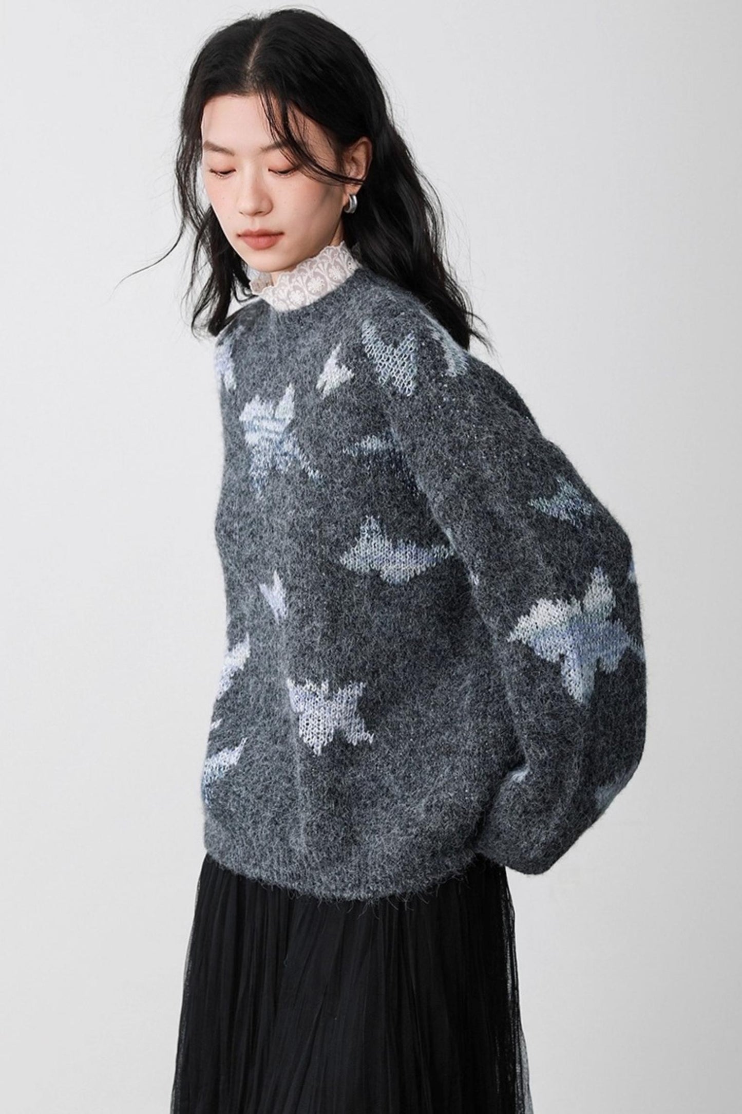 Gray Butterfly Hollow Sweater