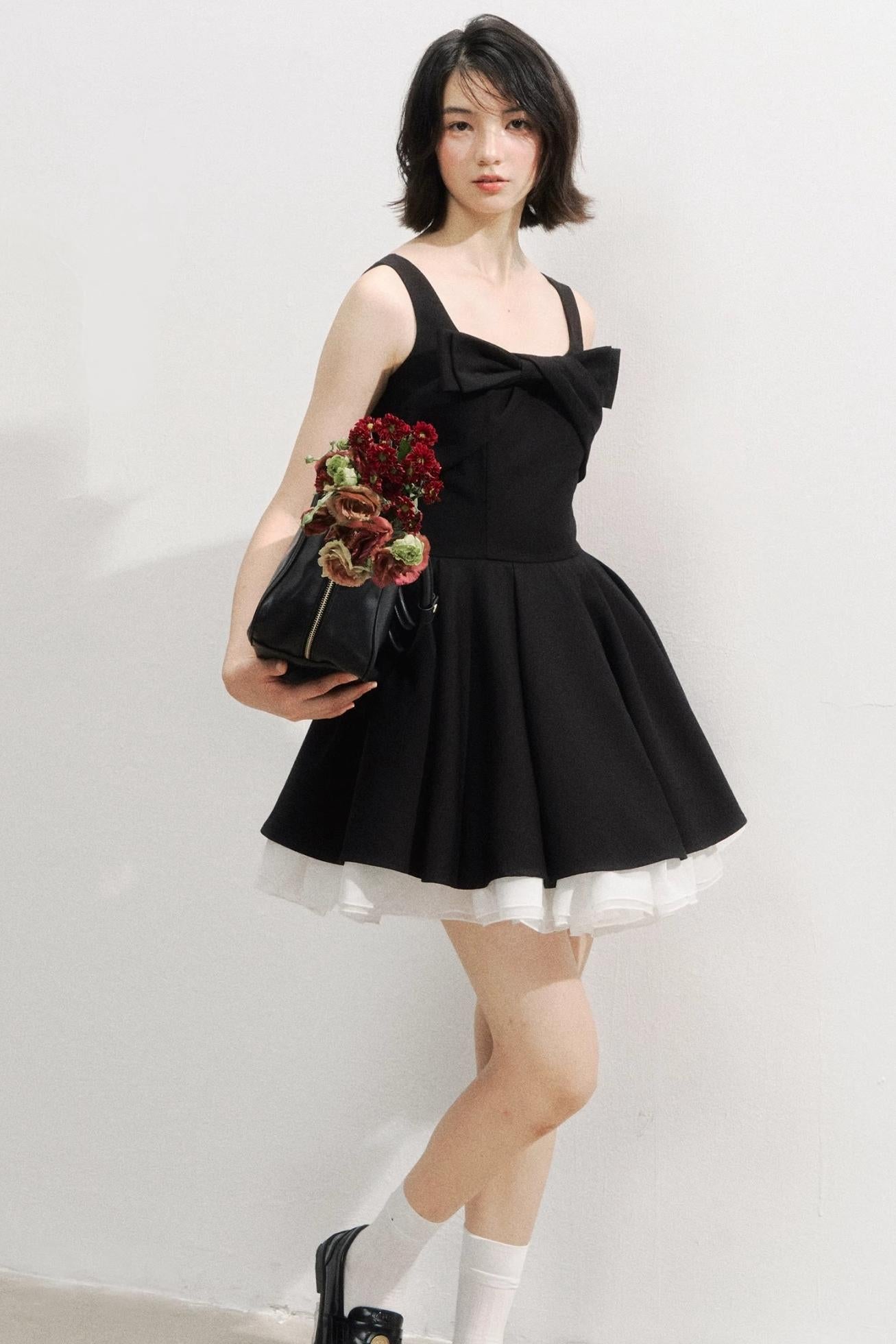 Black Bow Puffy Dress