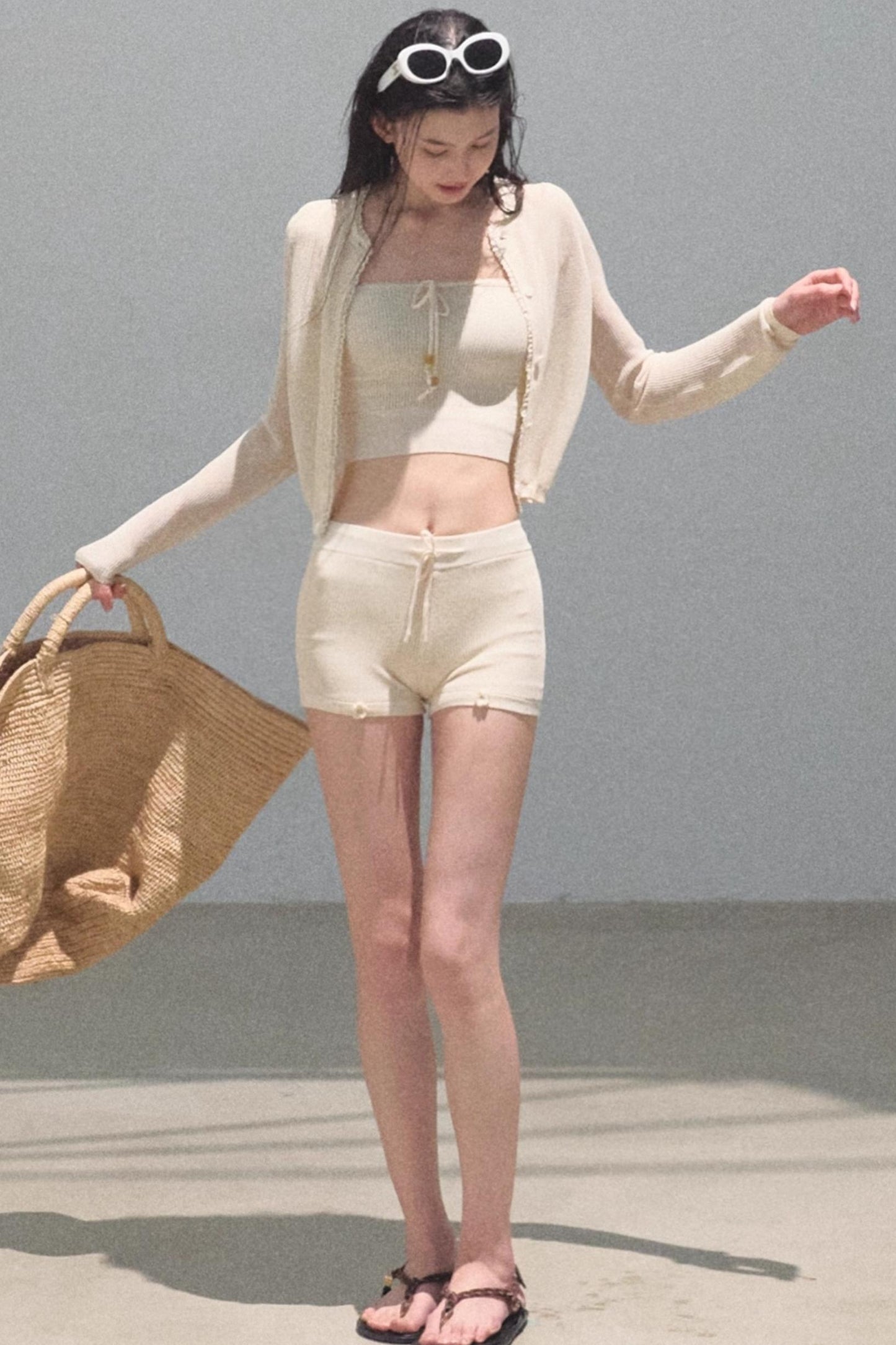 Oriental Apricot Blossom Ice Silk Knitted Cardigan Set-Up