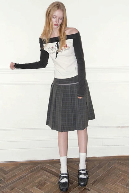 Gray Plaid Pleated Skirt Set
