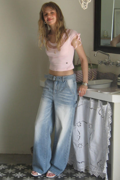 Vintage Blue Distressed Straight Jeans