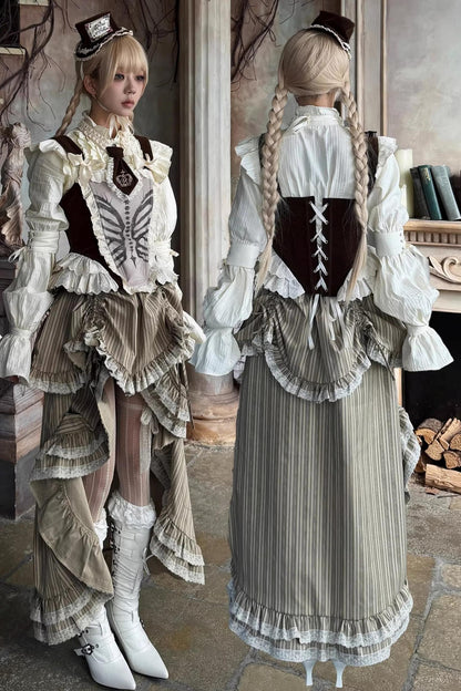 Bone Print Velvet Corset Vest