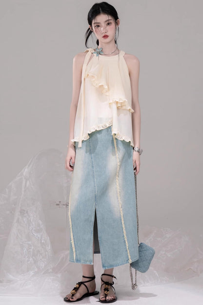 Chill Apricot Ruffle Pants Set-Up