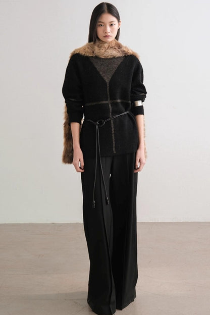 Translucent Knit V-Neck Top