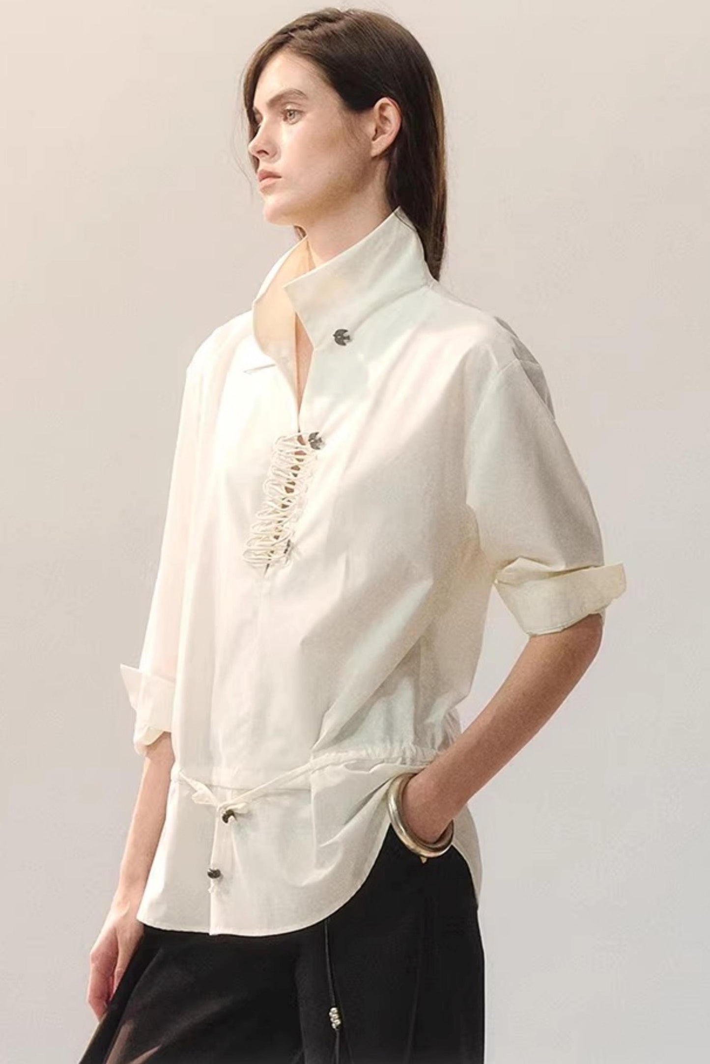 Feather Traces Deep V Blouse